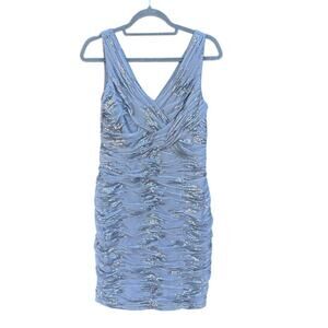 NWT Ralph Lauren Evening Dress, Gray, Ruched with Silver Sequin, V‎ Neck, Sz 8
